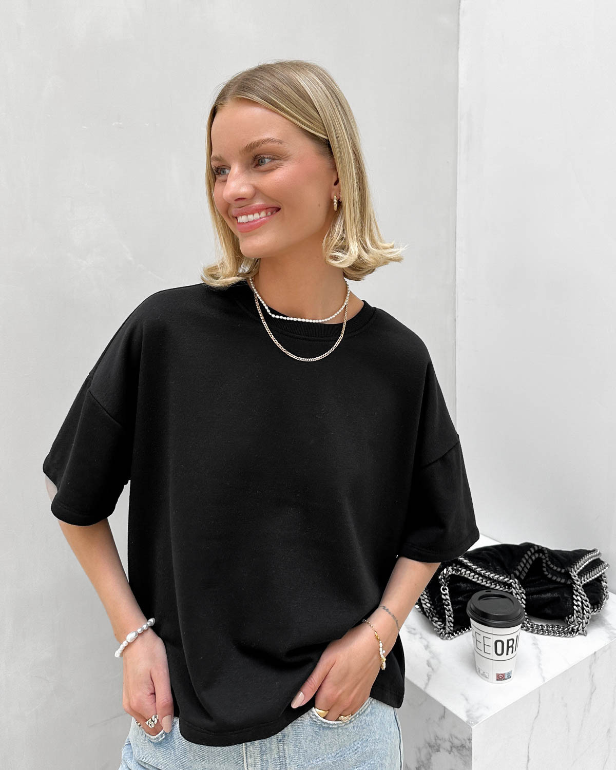 Pieces Pcchilli Black Summer 2/4 Loose Sweat - XS - Sort