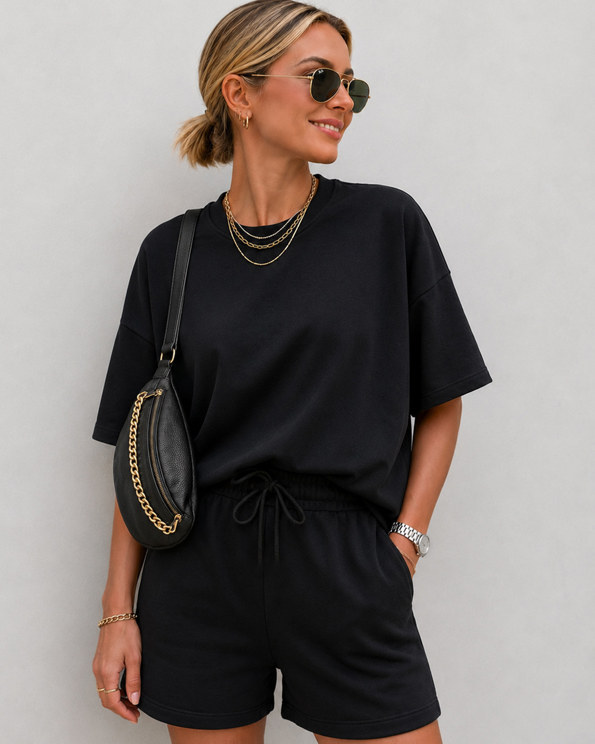 Pieces Pcchilli Black Summer 2/4 Loose Sweat - S - Sort