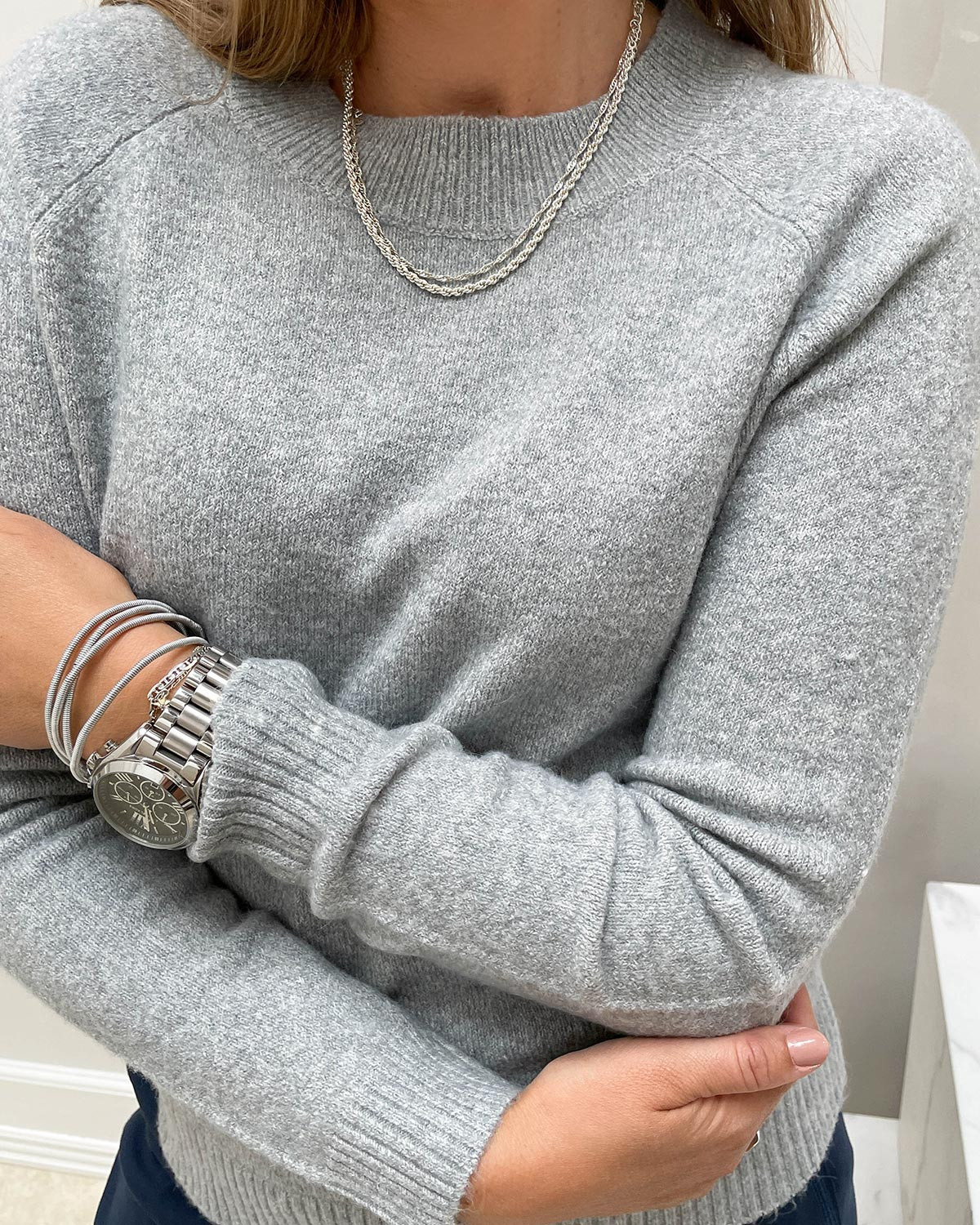 Vero Moda Vmdoffy Light Grey Melange Ls O-Neck Blouse - XL - Grå