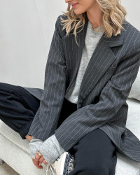 Grå stribet blazer til damer