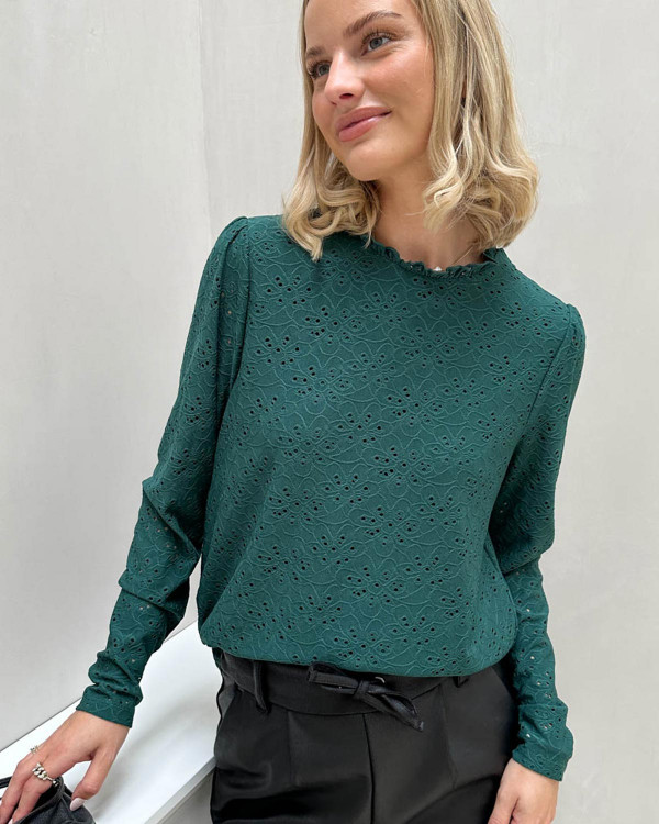 Fin bluse med blonde-/hulmønster til damer