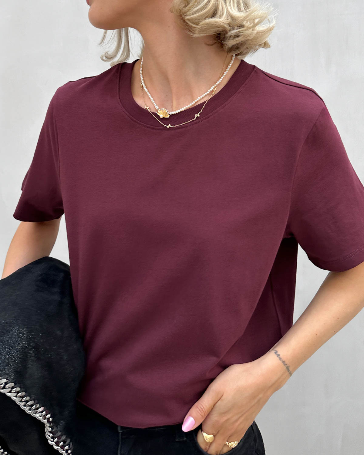 Pieces Pcria Tawny Port Ss Solid Tee - XL - Rød