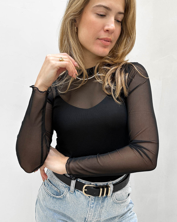 Sort mesh bluse til damer