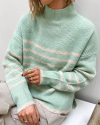 Mintgrøn sweater med striber til damer