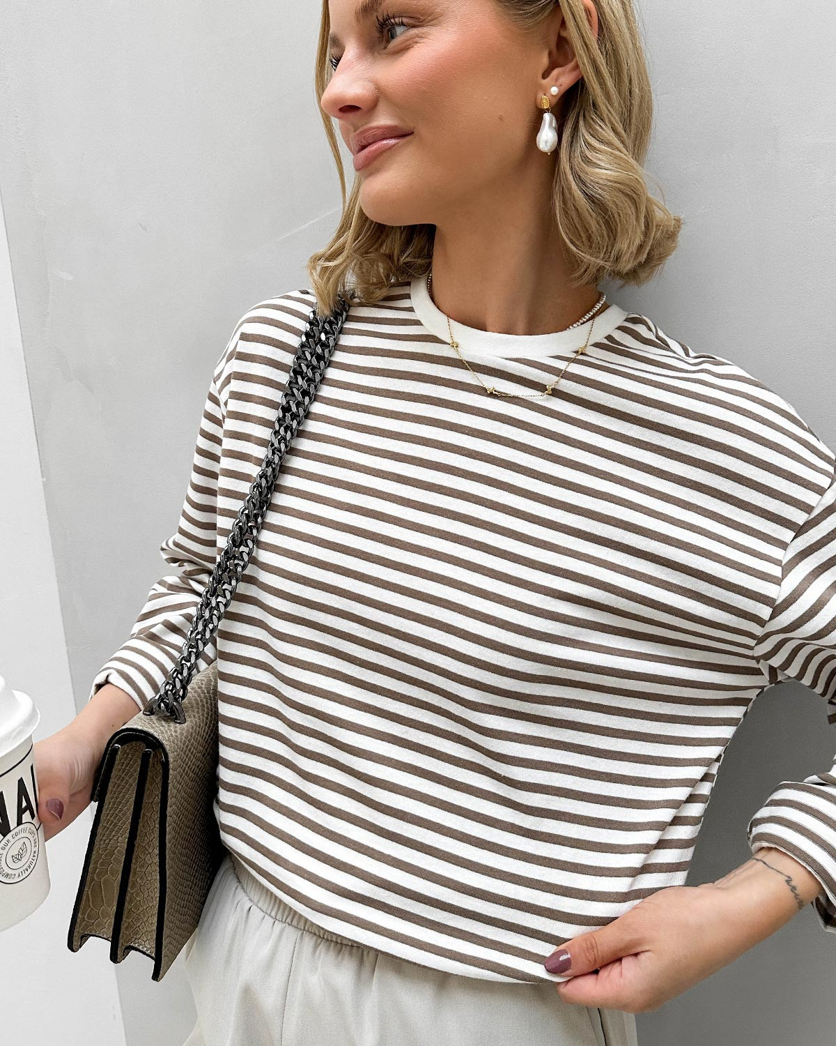 Pieces Pcsadie Cloud Dancer Fossil Ls Top - M - Hvid