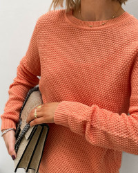 Orange perlestrikket bluse