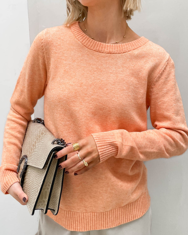 Orange strikbluse til damer