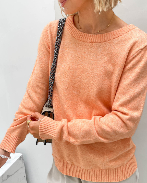 Orange strikbluse til damer