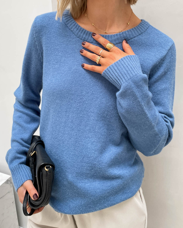 Viril O Neck L S Knit Top Pastel Lavender