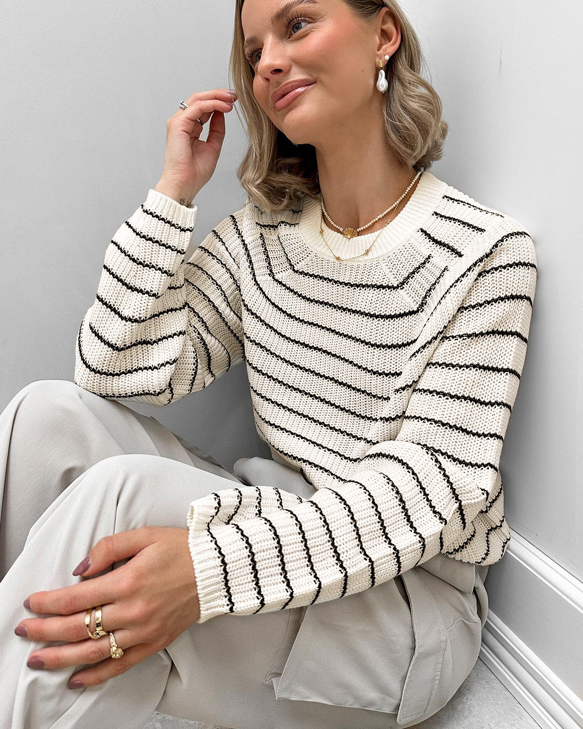 ONLY Onlbase Jet Stream Black L/S O-Neck Pullover Knt - S - Beige