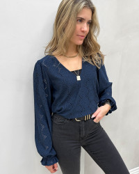 Blå blondebluse med v-hals