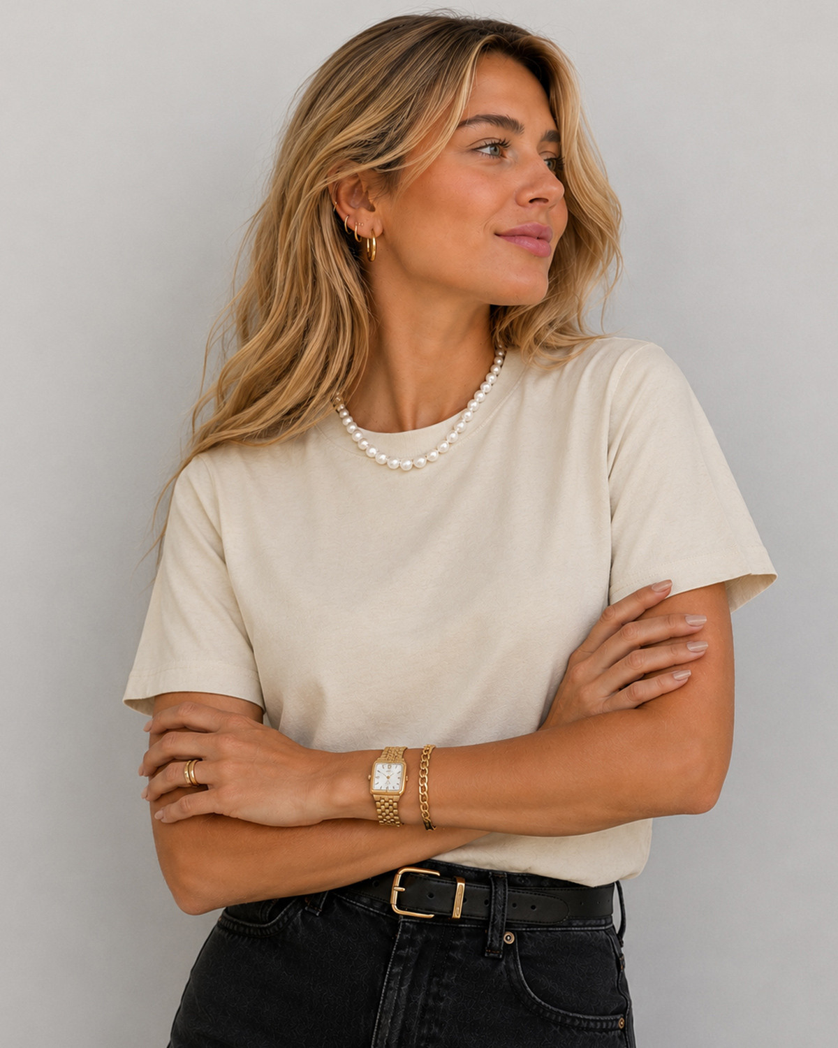 Pieces Pcria Birch Ss Solid Tee - Beige - M
