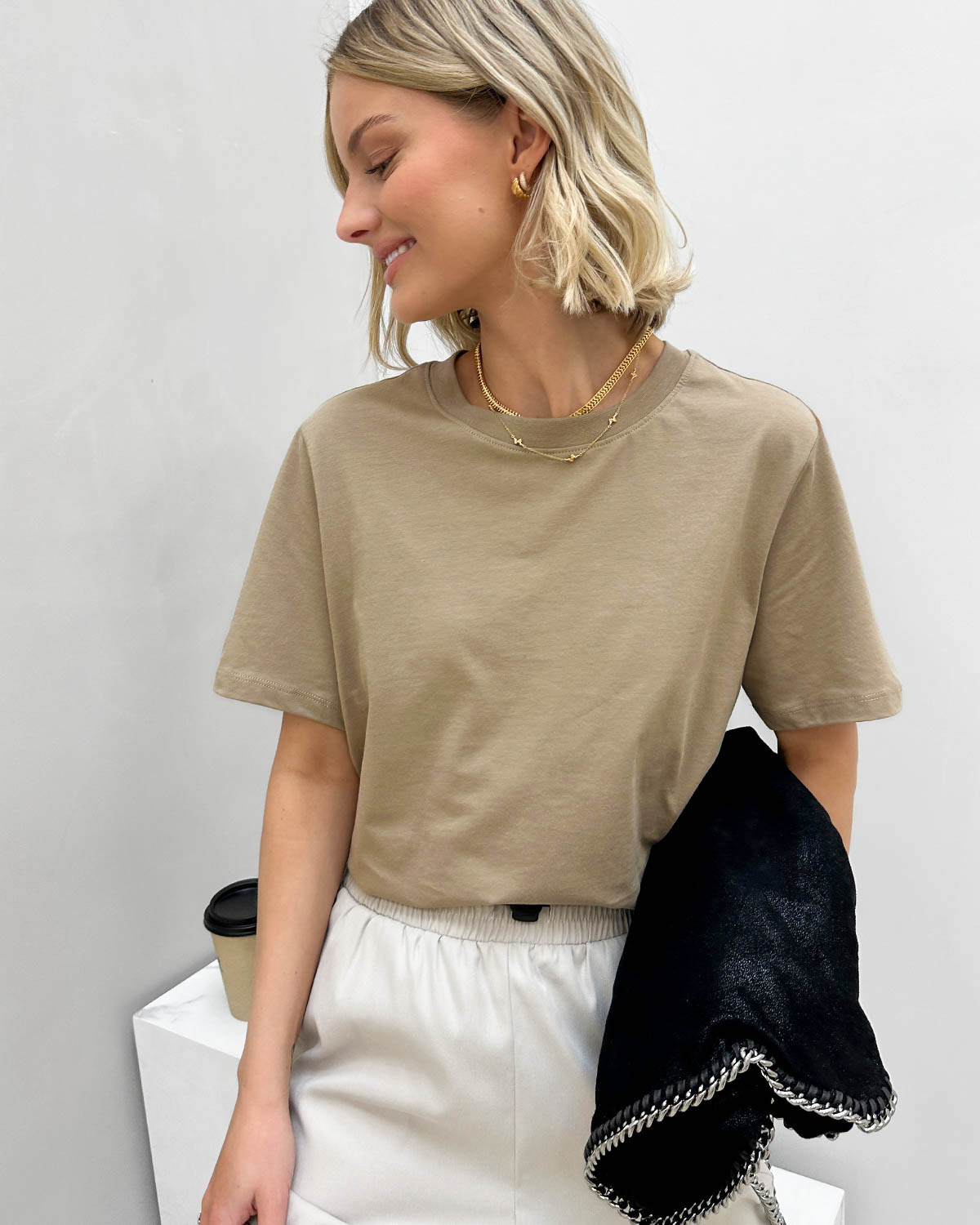Pieces Pcria Silver Mink Ss Solid Tee - XL - Brun