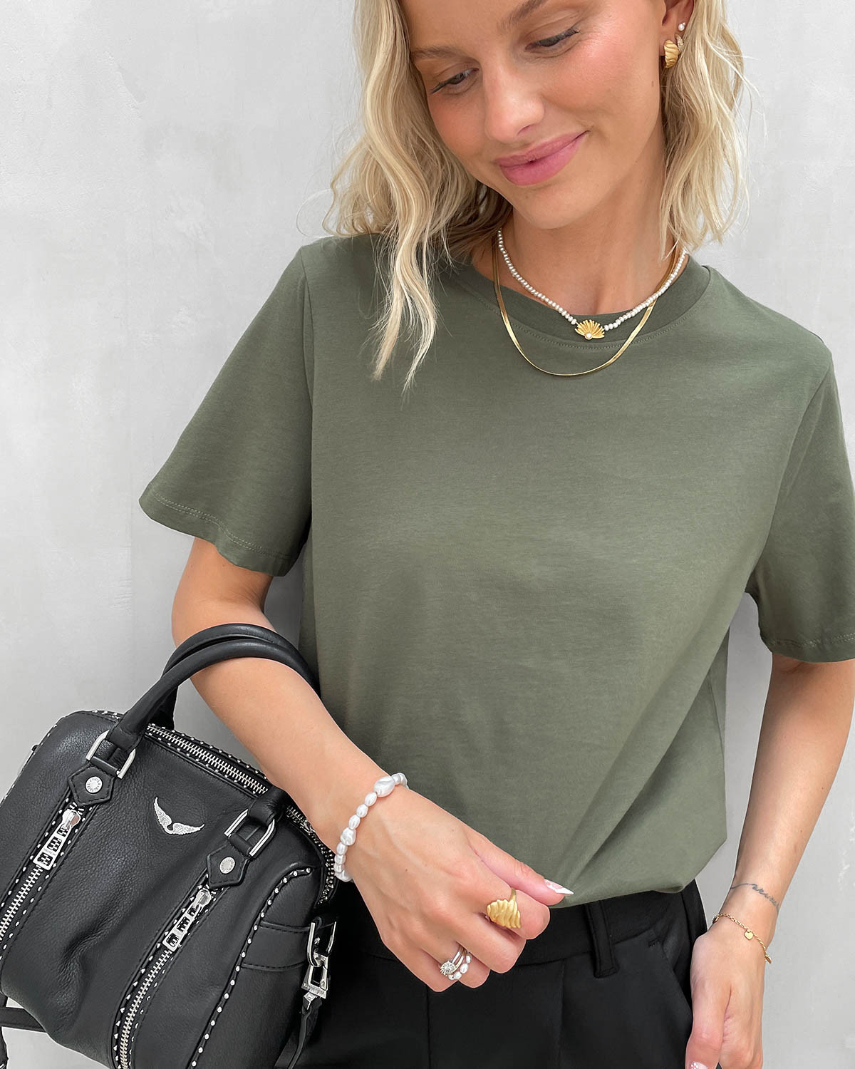 Pieces Pcria Deep Lichen Green Ss Solid Tee - L - Grøn