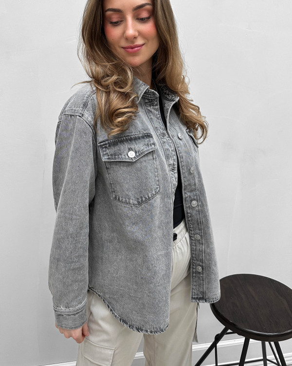 Pieces utility denim shacket in medium blue - part of a set Pieces utility denim shacket in medium blue - part of a set