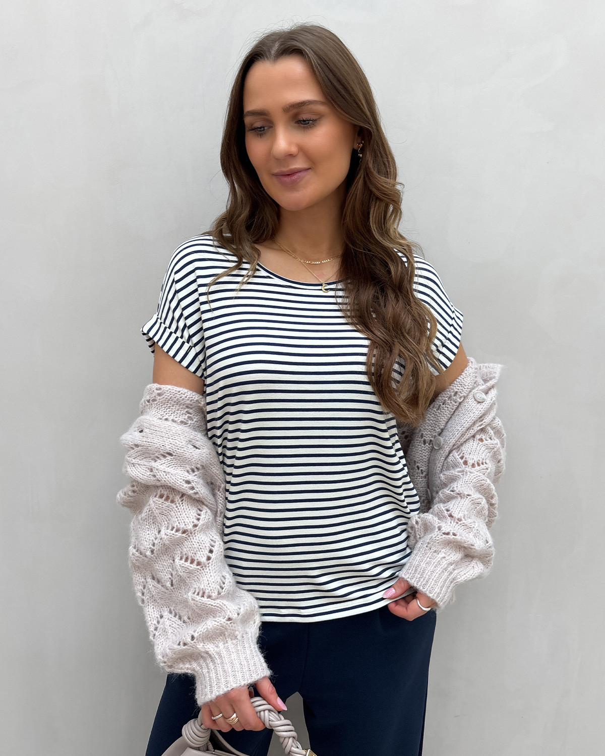 ONLY Onlmoster Cloud Dancer Naval Academy Stripe S/S O-Neck Top - L - Hvid