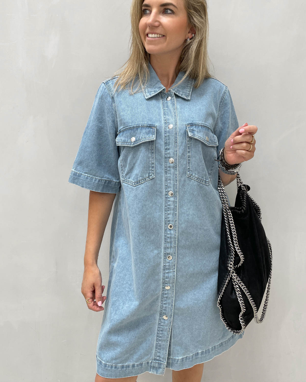 Pieces Jeansjurk met knoopsluiting, model 'HOPE' in jeansblauw online