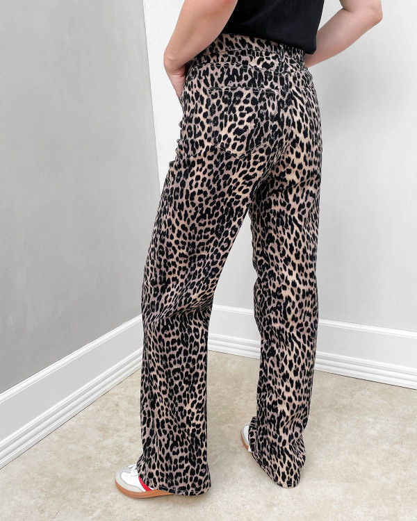Leopard jeans med vidde i ben - Dame trends