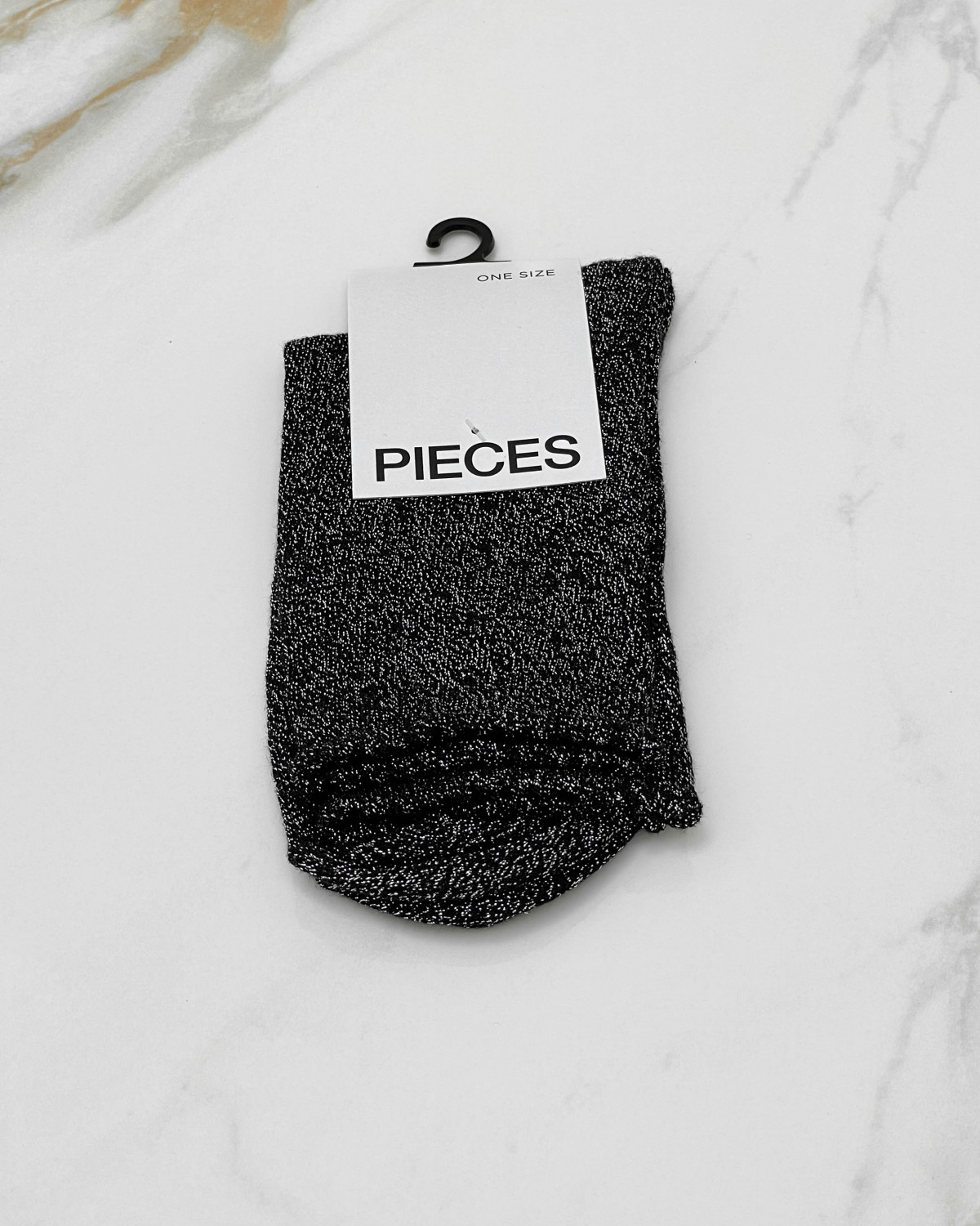 Pieces Pcsebby Black Silver Lurex Glitter Long 1 Pack Socks - One Size - Sort