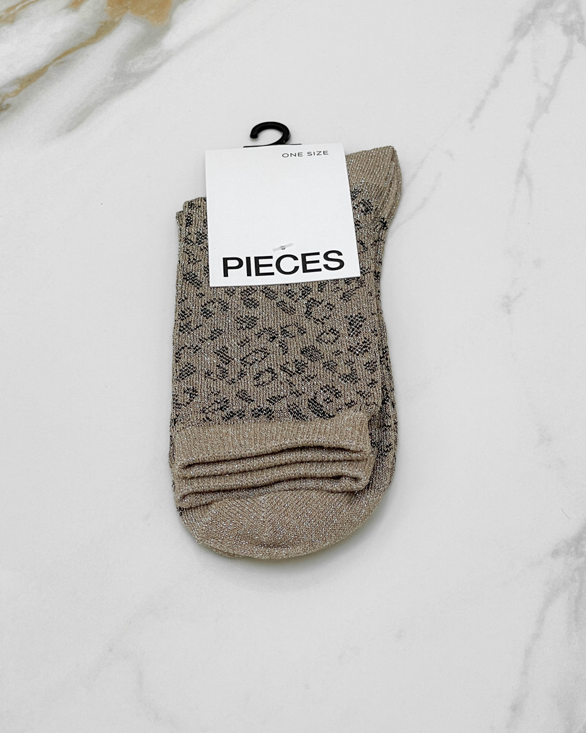 Pieces Pcsebby Taupe Gray Black Glitter Long Aop Socks - One Size - Brun