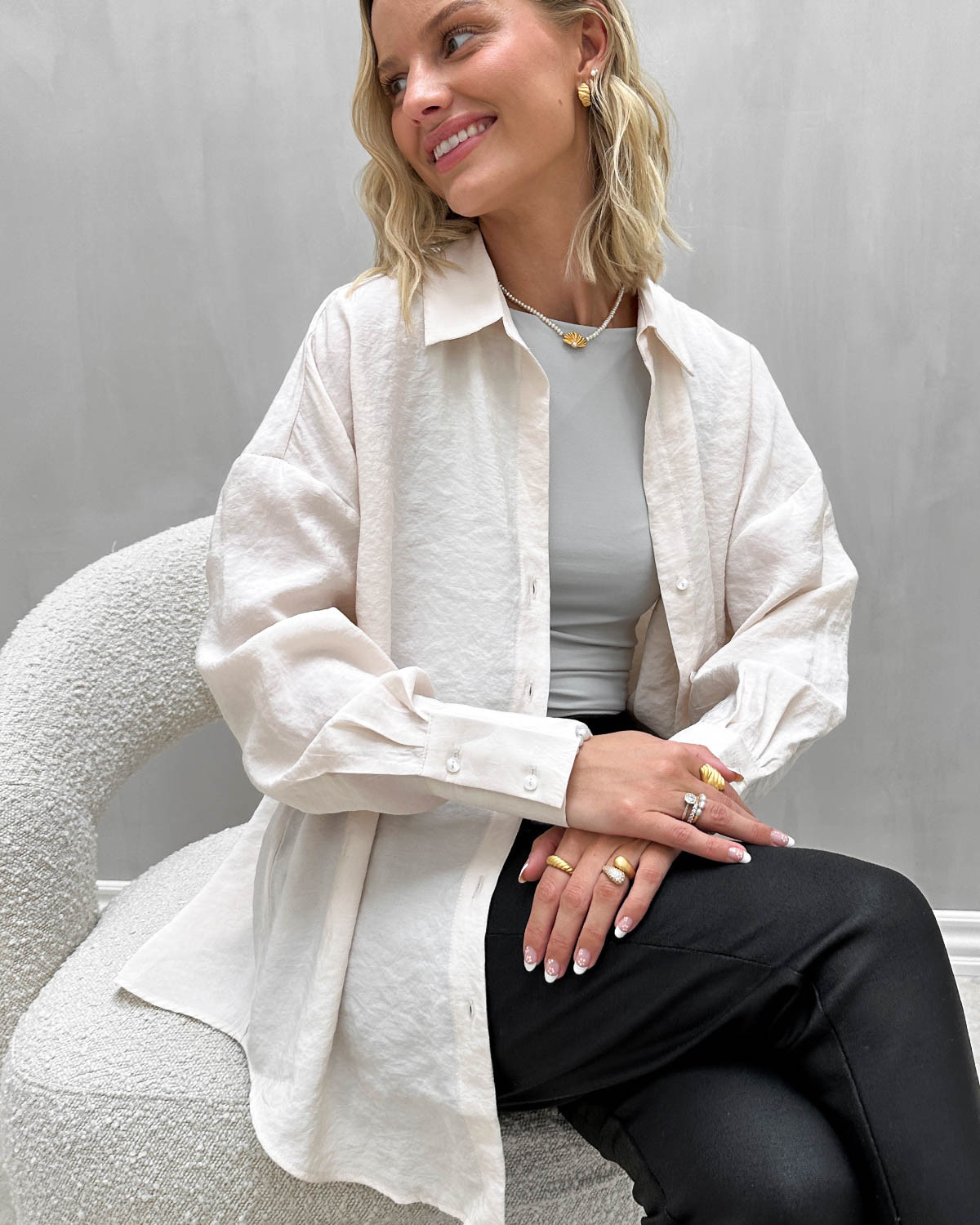 ONLY Onlzazima Antique White L/S Loose Shirt - M - Hvid