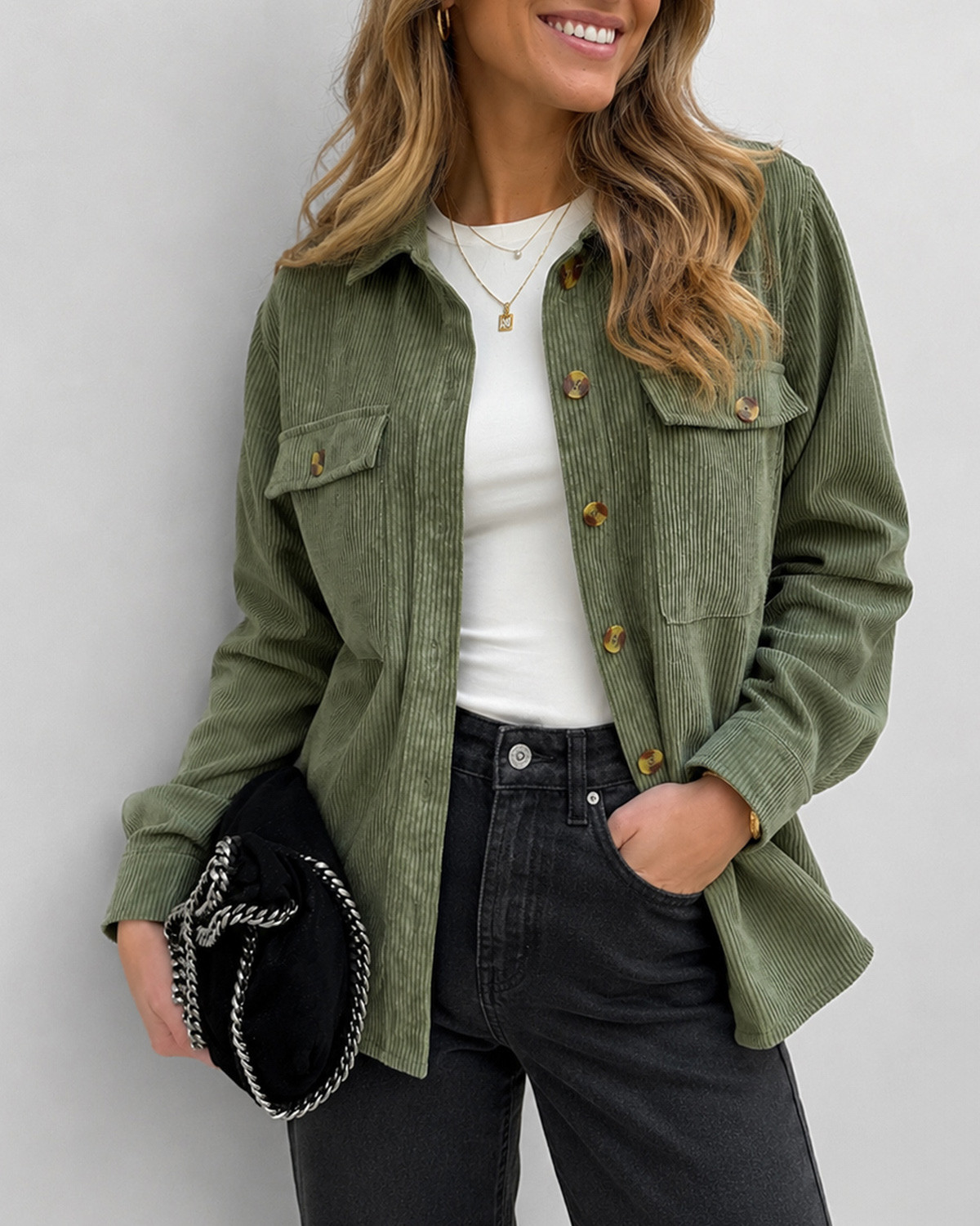 Pieces Pceffi Olivine Ls Shirt - XS - Grøn