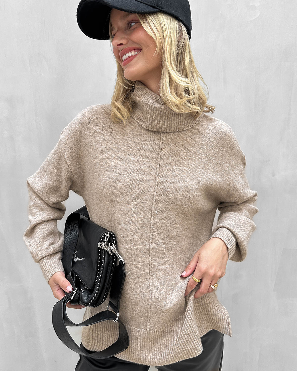 Pieces Pcmalou Taupe Gray Melange Ls Rollneck Knit - M - Brun
