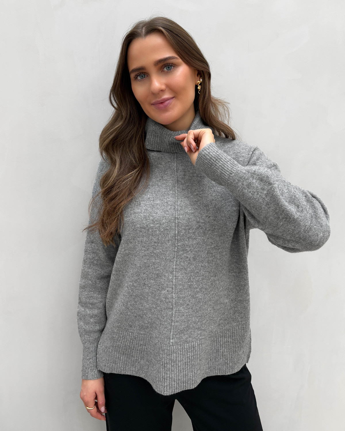 Pieces Pcmalou Medium Grey Melange Ls Rollneck Knit - XS - Grå