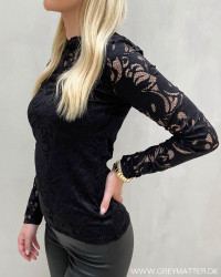 Fest bluse i sort blonde fra Vila til damer