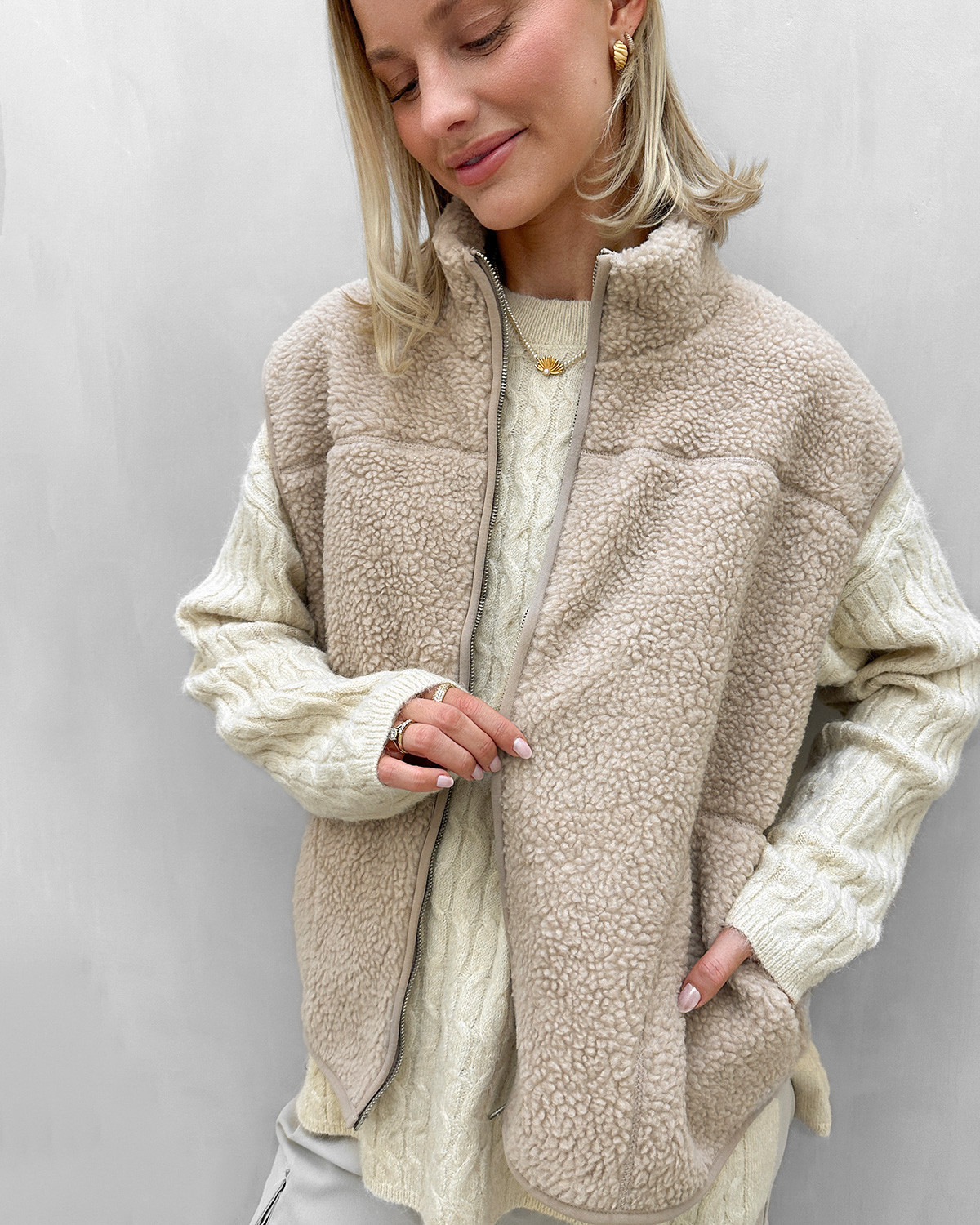 Pieces Pcsadia Silver Gray Teddy Vest - S - Grå