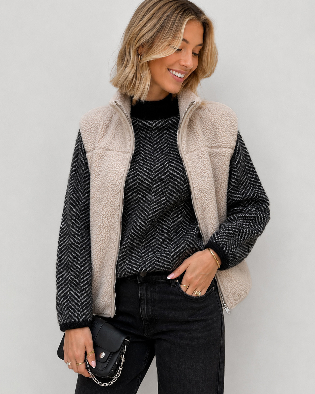 Pieces Pcsadia Silver Gray Teddy Vest - M - Grå