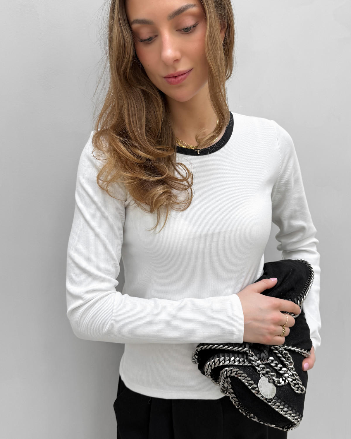Pieces Pcmay Bright White Black Ls Top - XS - Hvid
