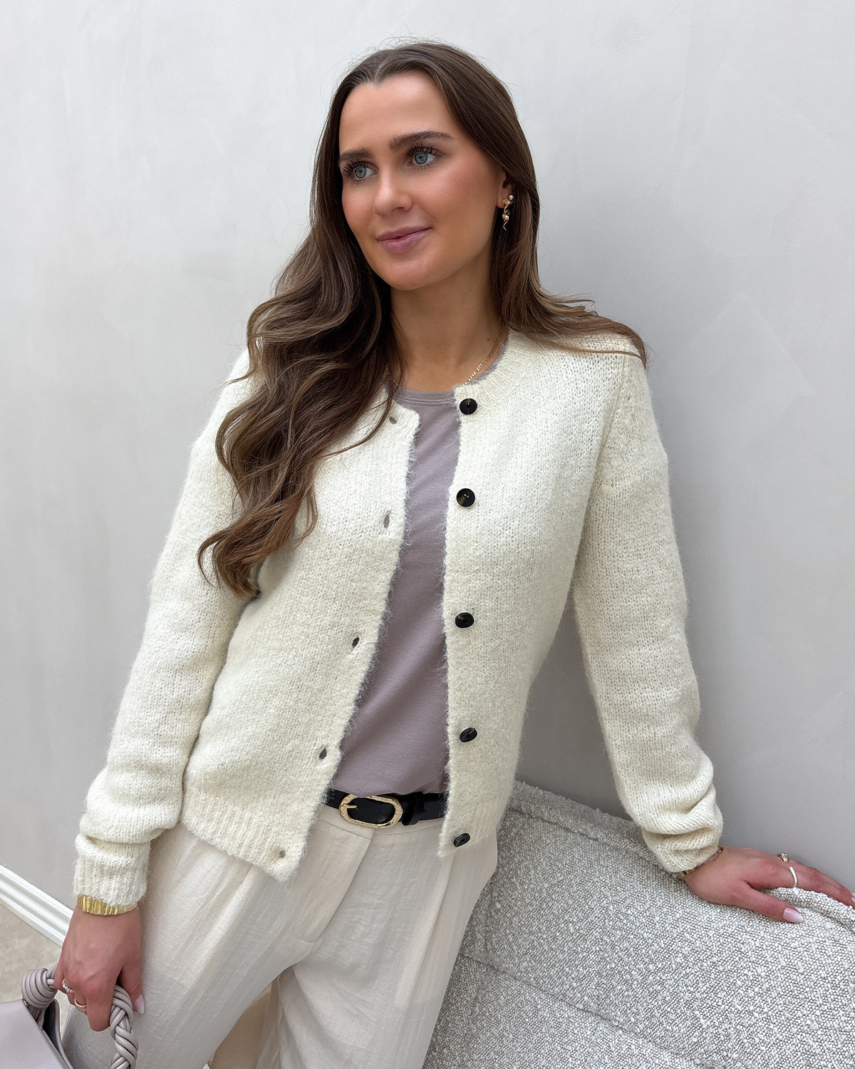 Vero Moda Vmnovah Birch Ls O-Neck Button Cardigan - M - Beige
