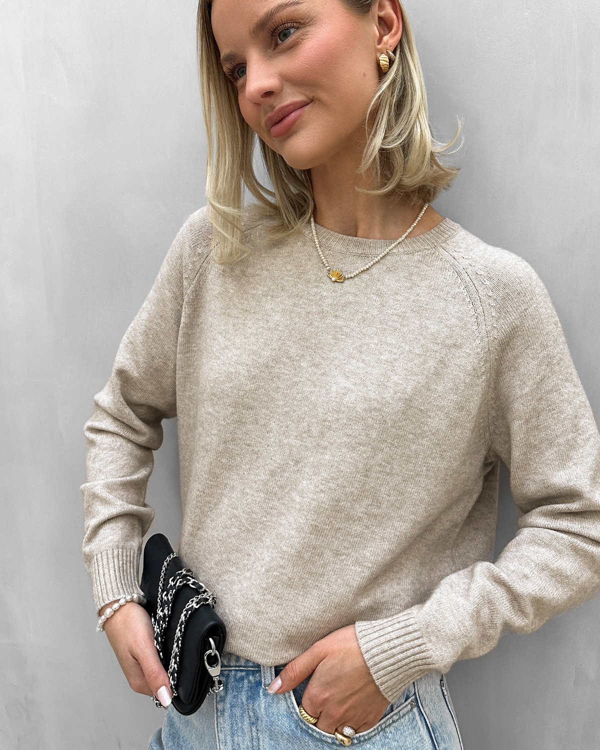 ONLY Onllesly Nacreous Cloud Melange Kings L/S Pullover Knit - S - Brun