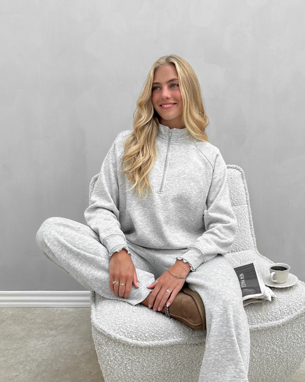 Grå sweat bluse med zipper