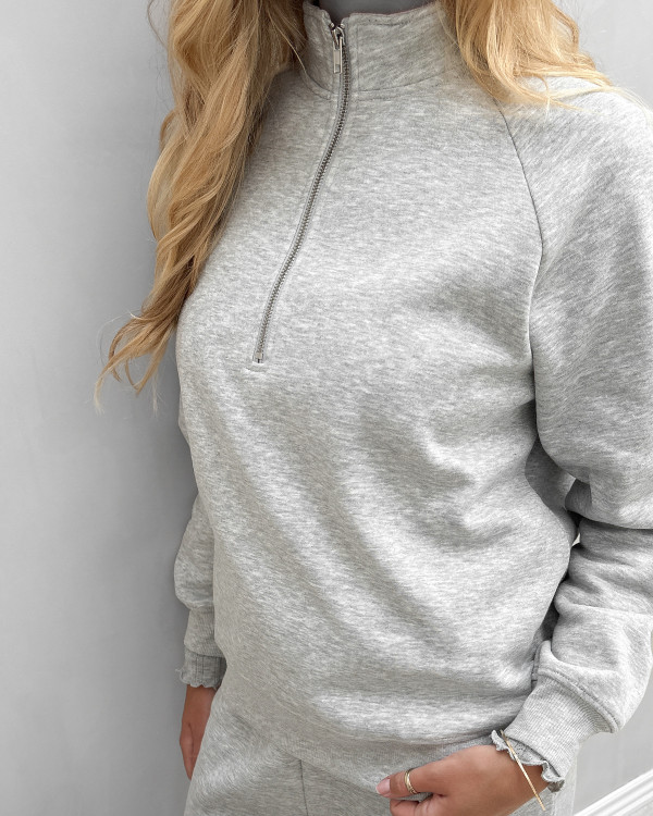 Grå sweat bluse med zipper