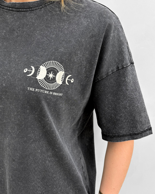 Sort t-shirt med print til damer