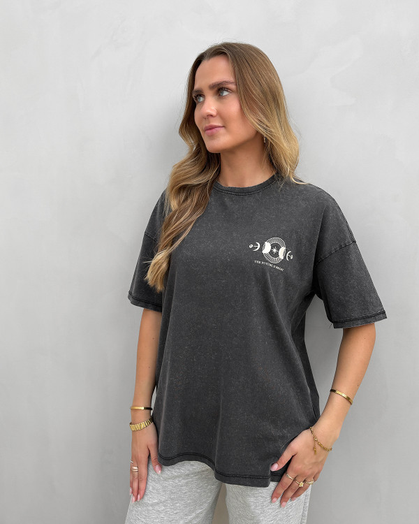 Sort t-shirt med print til damer