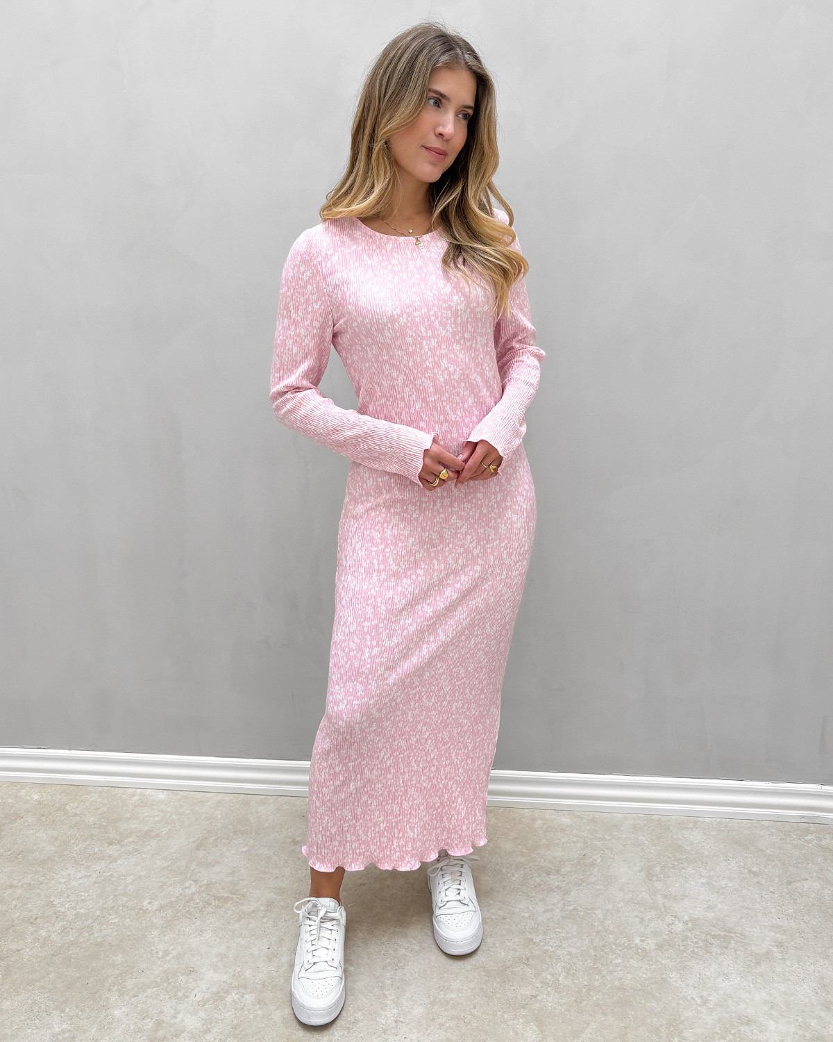 Pieces Pcflora Roseate Spoonbill Flower Ls Midi Dress - XL - Rosa