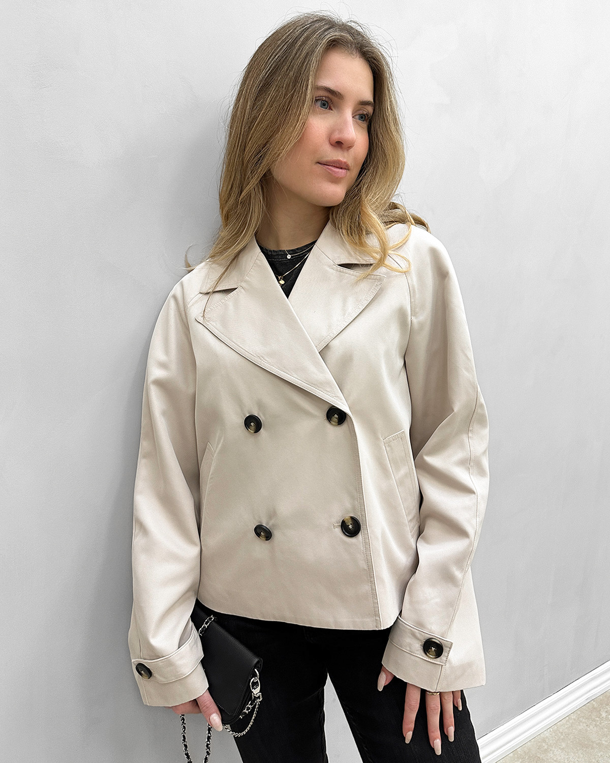 Pieces Pcscarlett Silver Gray Ls Short Trenchcoat - L - Beige