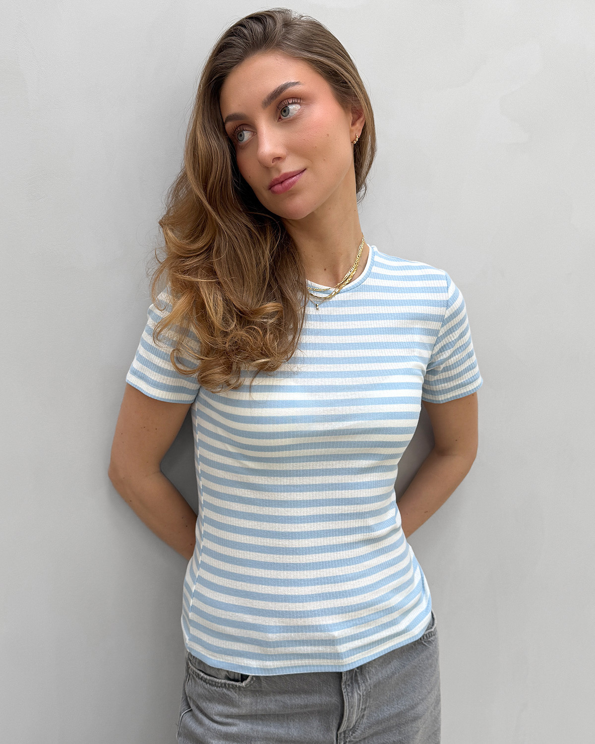 Pieces Pcruka Cashmere Blue Cloud Dancer Ss Top - XS - Blå