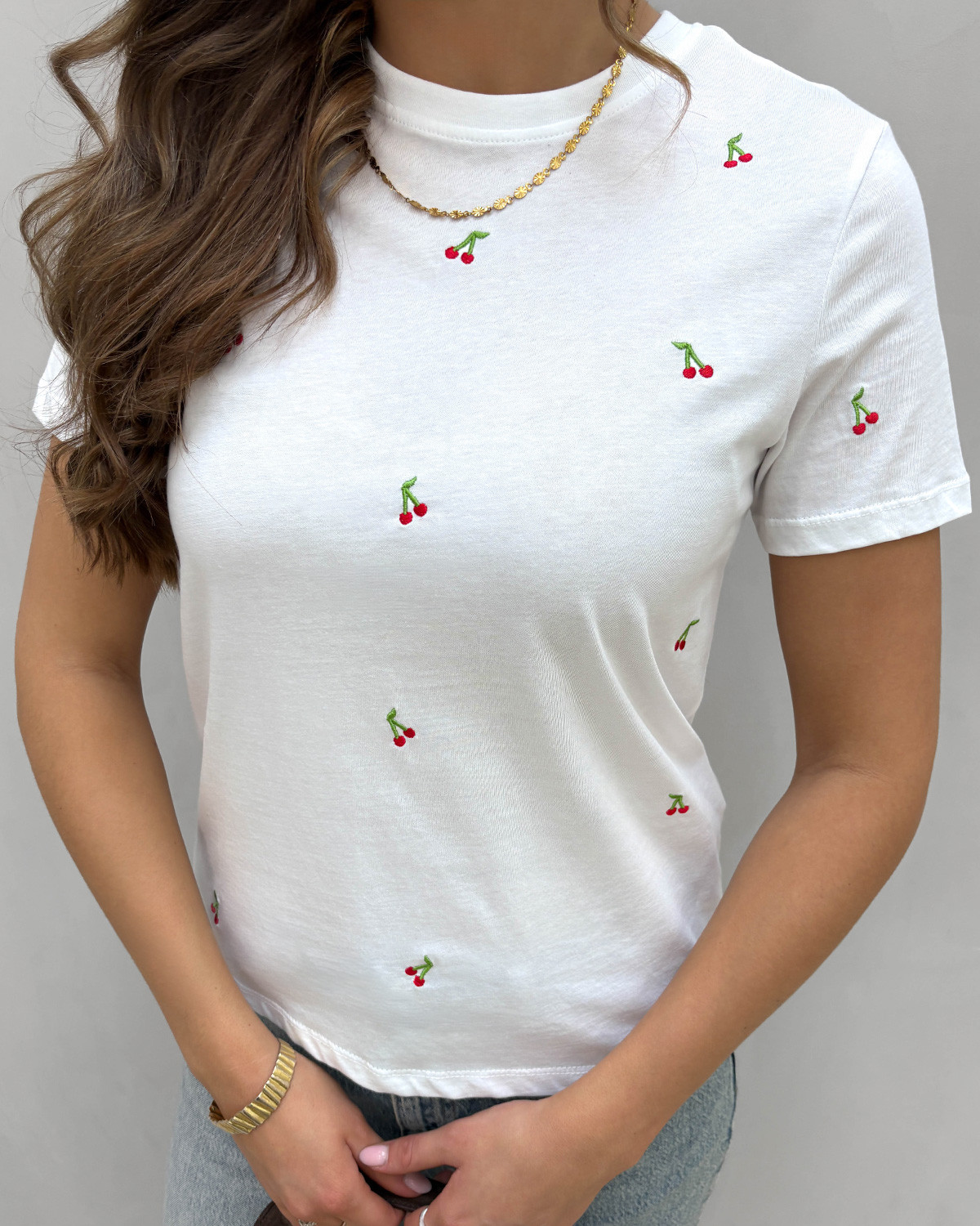 ONLY Onlketty Bright White Cherries Life S/S O-Neck Top - M - Hvid