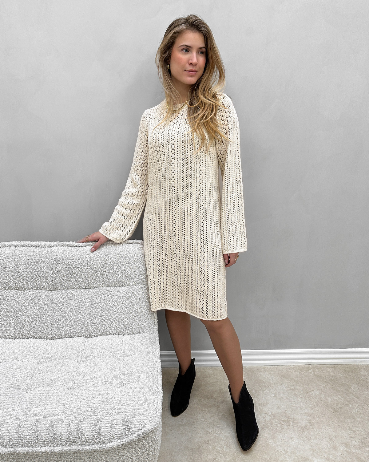 PIECES Damen Strickkleid – Midilänge, Rundhals, Aus Nachhaltiger Lenzing Ecovero Viskose