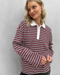 Stribet polo bluse til damer