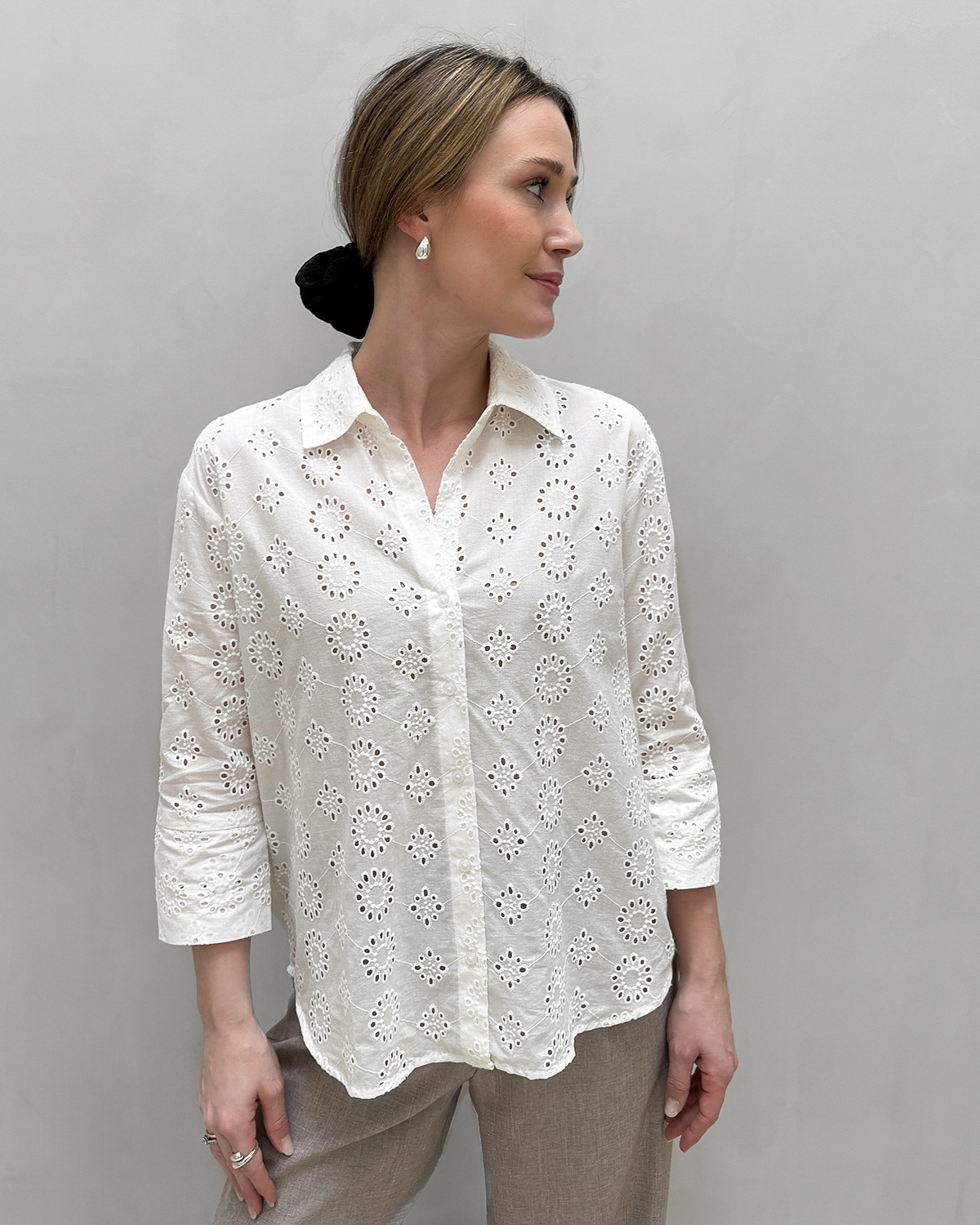 JDY Jdytallie Cloud Dancer 2024 Broderie Anglaise 3/4 Long Shirt - S - Hvid
