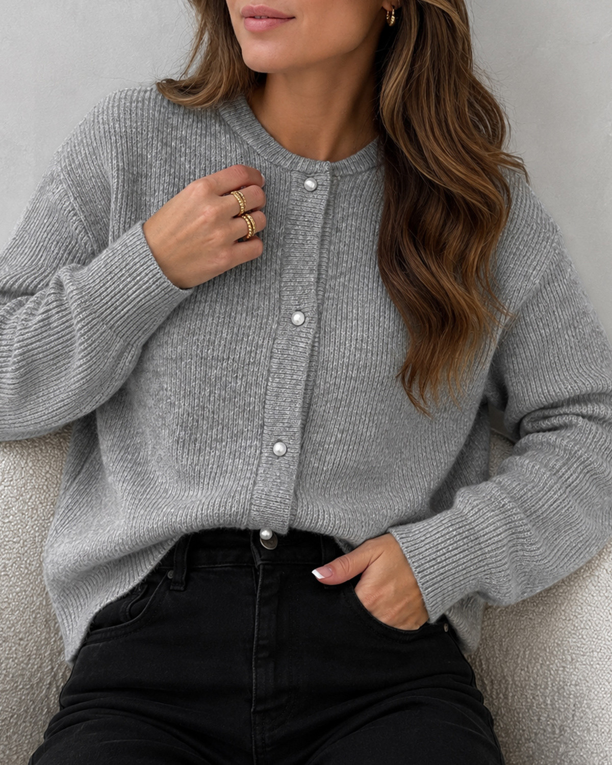 JDY Jdylumi Medium Grey Melange Life L/S Button Cardiga Knit - XL - Grå