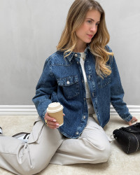 Rå denimjakke fra Pieces til damer - Denim jakker