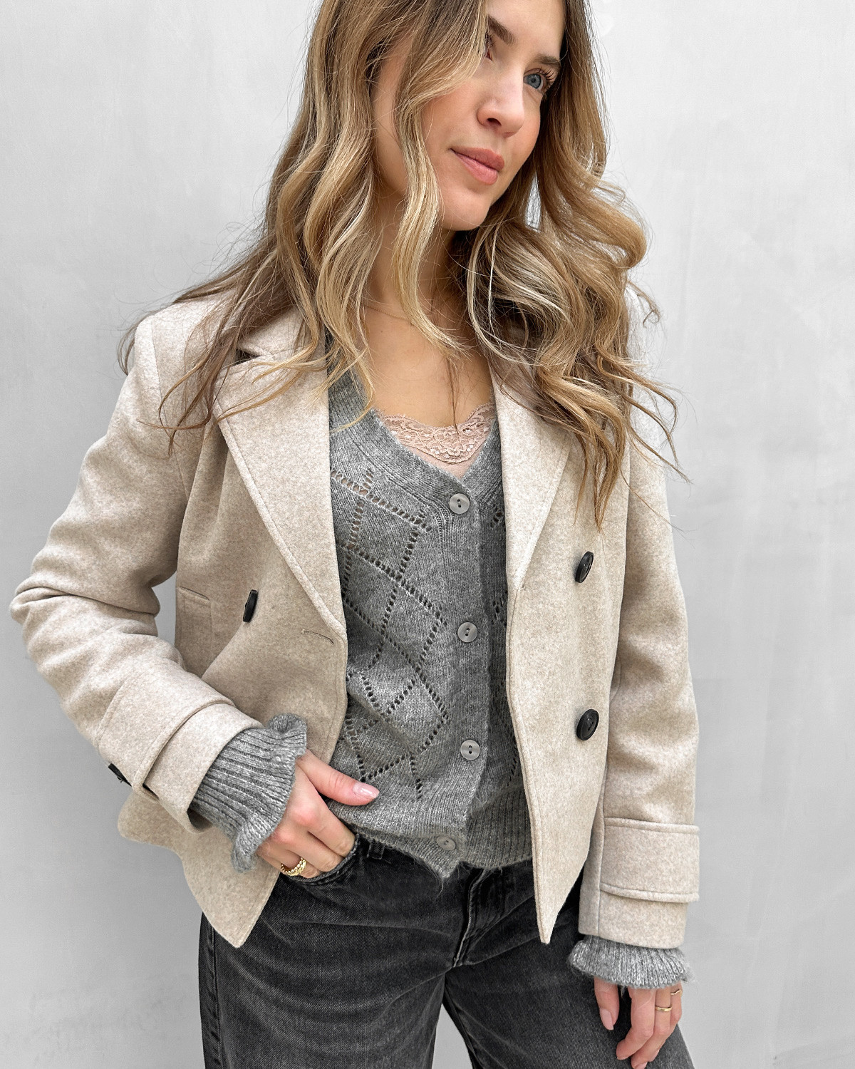 ONLY Onlfreja Humus Melange Life Short Jacket - M - Beige