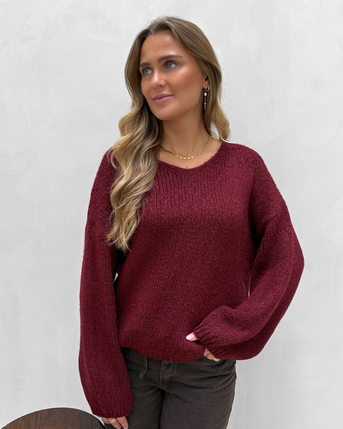 JDY Jdydinea Cabernet L/S Reversible Pullover Knit - M - Rød