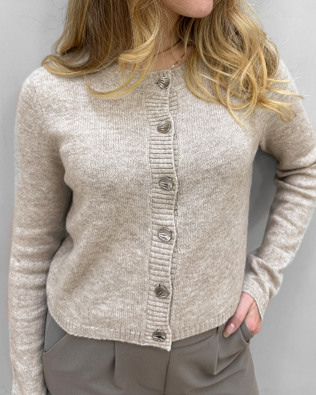 JDY Jdysuper Chateau Gray Melange W. Silver Buttons Life L/S O-Neck Cardigan Knit - XS - Grå